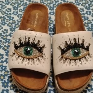 Kurt Geiger London Kensington Eye Platform Slides Espadrilles Bone Sz 8 Lk New